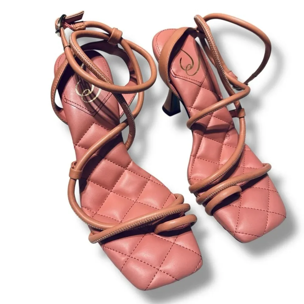 Sam Edelman Maven Sandals 9 Leather Square Toe Minimal Bridal Event Heels